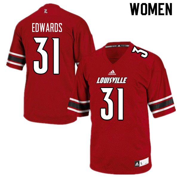 Women #31 Zach Edwards Louisville Cardinals College Football Jerseys Sale-Red